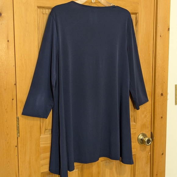 Chicos Shirt Siz 2 LG Top Navy Blue LS Blouse Embellished Casual Evening Party - Picture 7 of 9